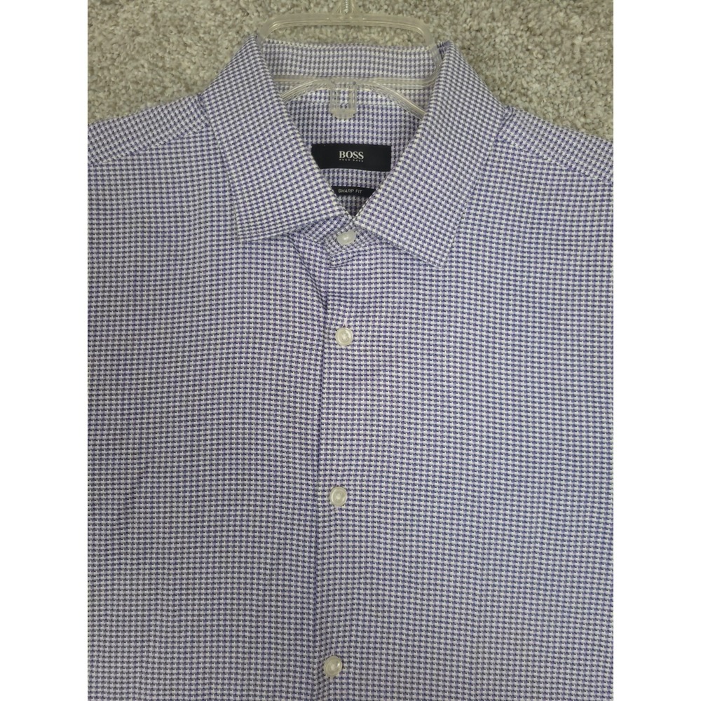 Hugo Boss Mens Blue Sharp Fit Dress Shirt Black Label Marley US 16 32/33